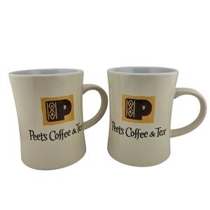 Peet's Coffee BIA Ceramic Logo Mugs Set of 2 White GOOD Kitchenware Cafe Culture